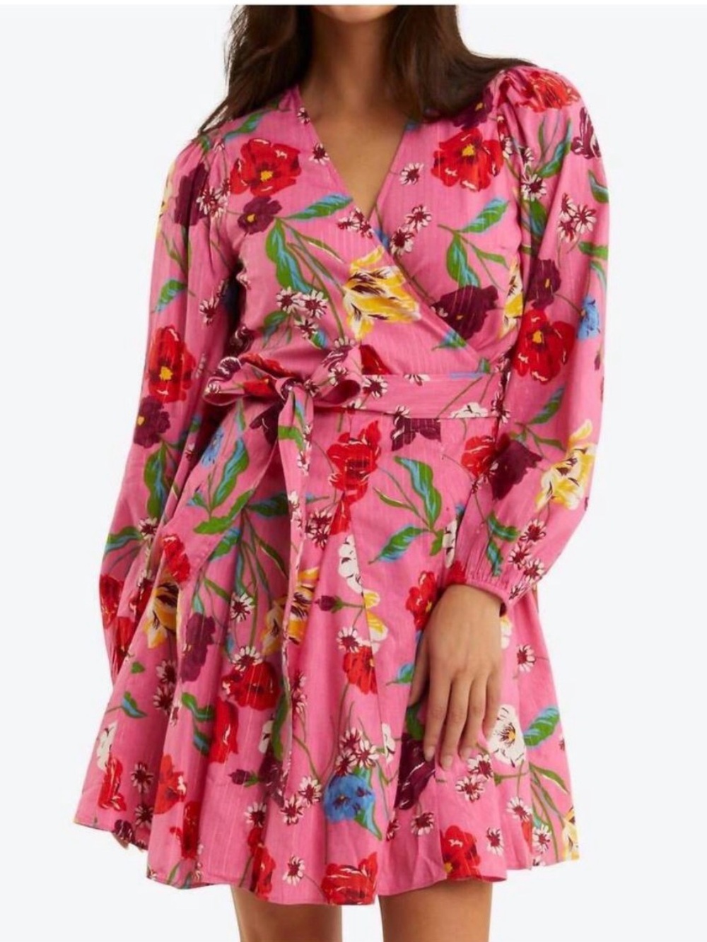 Draper James Pink Floral Long-Sleeve Wrap Dress